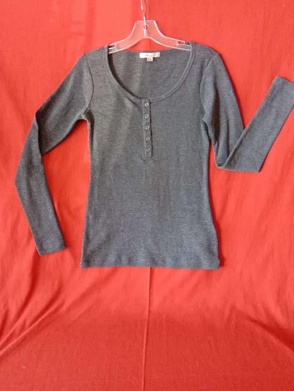 Gray Long Sleeve Henley Scoop Neck Top